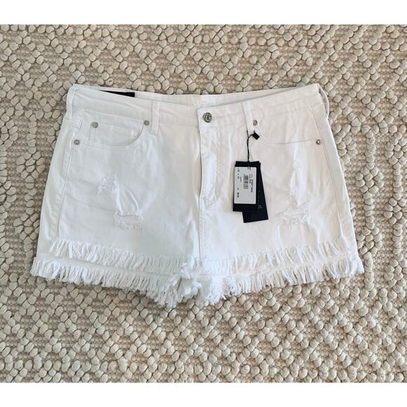 Armani Exchange Pants - Armani Exchange AX White Stretch Denim Frayed Jean Skort Skirt NWT Size 10